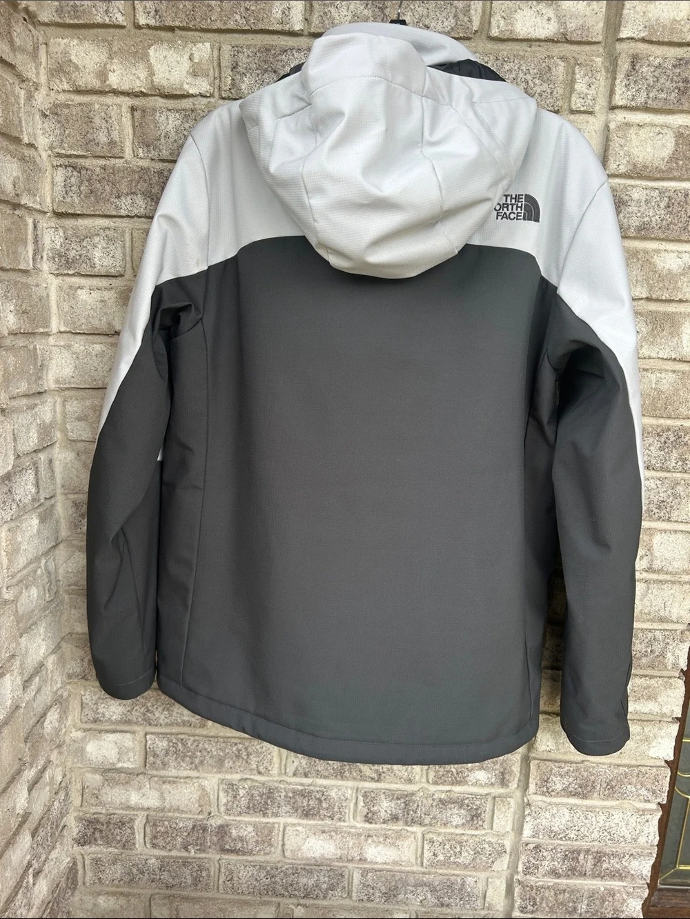The North Face Light Gray and Black Softshell Hooded Performance Jacket
